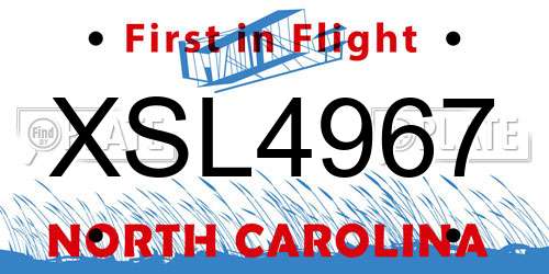 XSL4967 North Carolina License Plate
