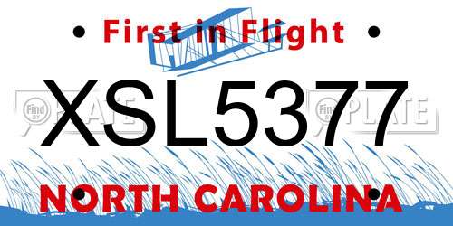 XSL5377 North Carolina License Plate