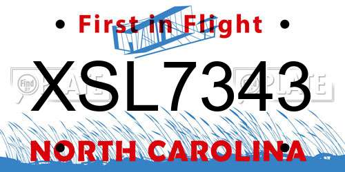XSL7343 North Carolina License Plate
