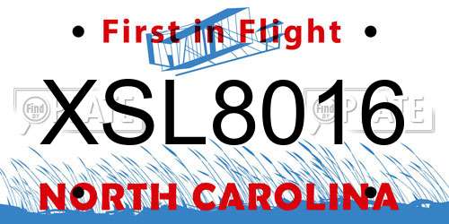 XSL8016 North Carolina License Plate