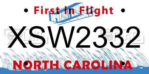 XSW2332 North Carolina License Plate