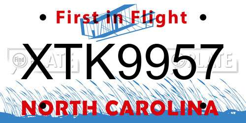 XTK9957 North Carolina License Plate