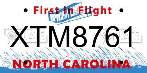 XTM8761 North Carolina License Plate