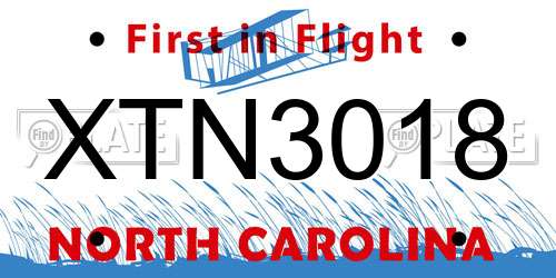 XTN3018 North Carolina License Plate