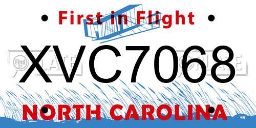 XVC7068 North Carolina License Plate