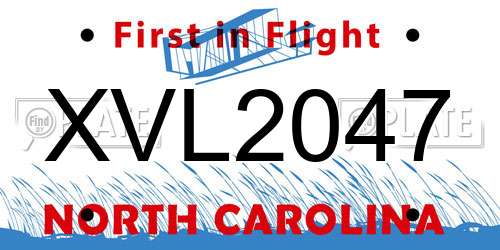 XVL2047 North Carolina License Plate