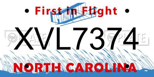 XVL7374 North Carolina License Plate
