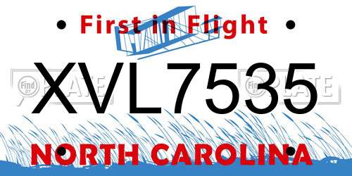 XVL7535 North Carolina License Plate