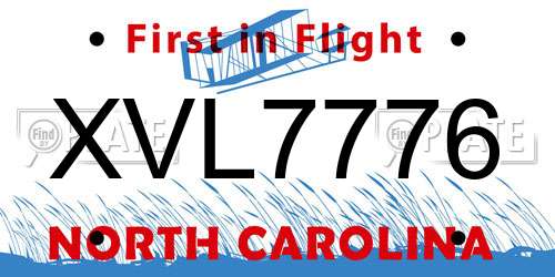 XVL7776 North Carolina License Plate
