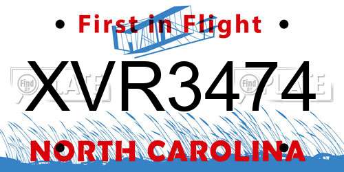 XVR3474 North Carolina License Plate