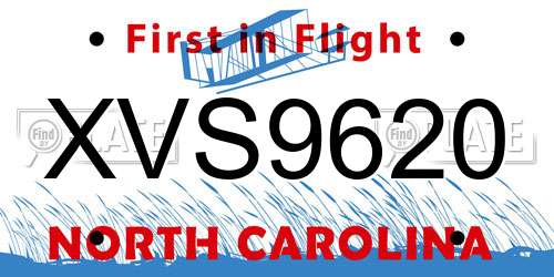 XVS9620 North Carolina License Plate
