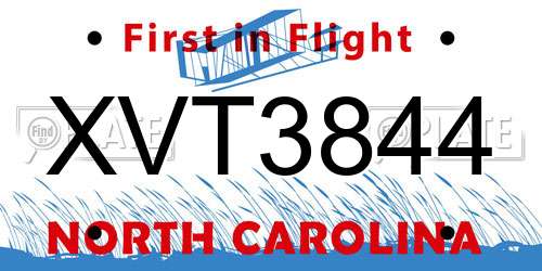 XVT3844 North Carolina License Plate