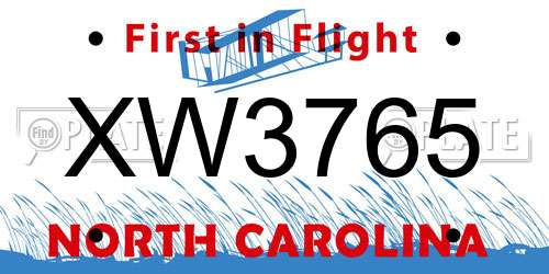 XW3765 North Carolina License Plate