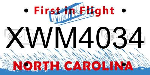 XWM4034 North Carolina License Plate