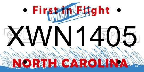 XWN1405 North Carolina License Plate