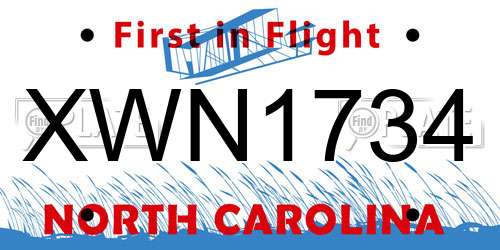 XWN1734 North Carolina License Plate