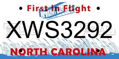 XWS3292 North Carolina License Plate