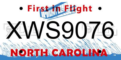 XWS9076 North Carolina License Plate