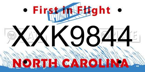 XXK9844 North Carolina License Plate