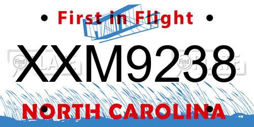 XXM9238 North Carolina License Plate