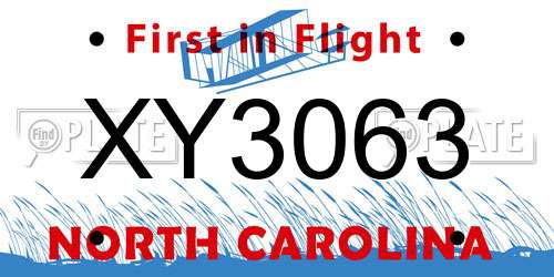XY3063 North Carolina License Plate