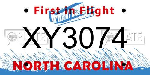 XY3074 North Carolina License Plate