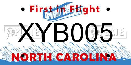 XYB005 North Carolina License Plate