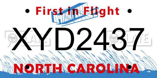 XYD2437 North Carolina License Plate