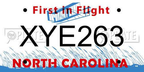 XYE263 North Carolina License Plate