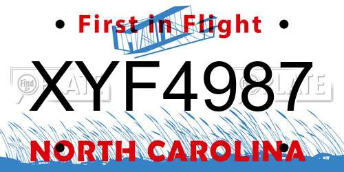 XYF4987 North Carolina License Plate