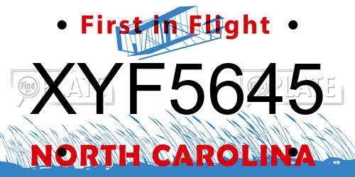 XYF5645 North Carolina License Plate