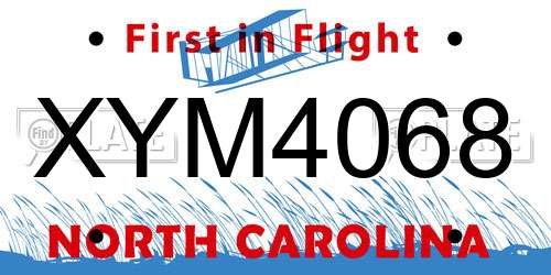 XYM4068 North Carolina License Plate