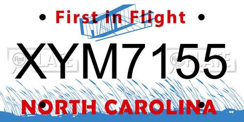 XYM7155 North Carolina License Plate