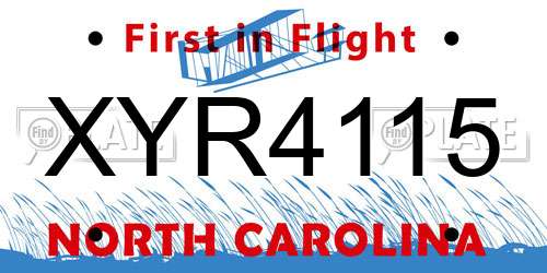 XYR4115 North Carolina License Plate