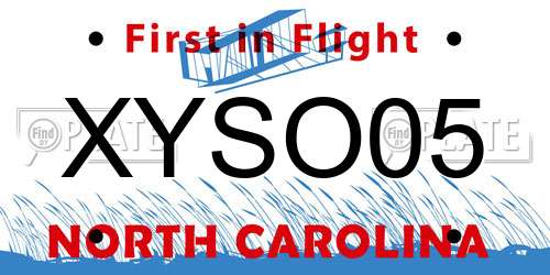 XYSO05 North Carolina License Plate
