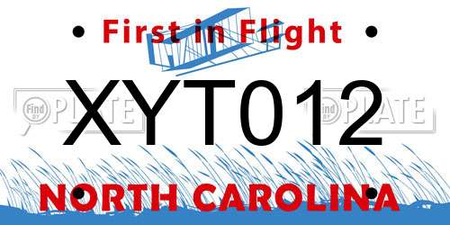 XYT012 North Carolina License Plate