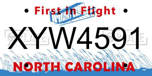 XYW4591 North Carolina License Plate