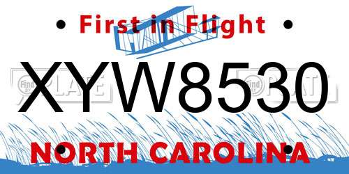 XYW8530 North Carolina License Plate