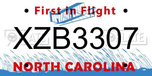 XZB3307 North Carolina License Plate