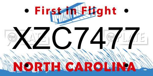 XZC7477 North Carolina License Plate