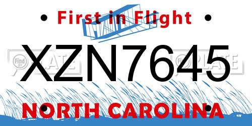 XZN7645 North Carolina License Plate