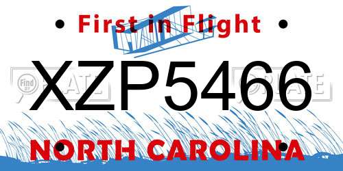XZP5466 North Carolina License Plate