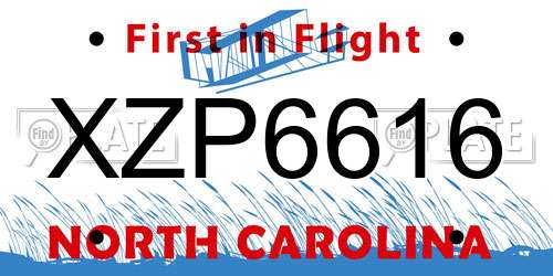 XZP6616 North Carolina License Plate