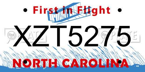 XZT5275 North Carolina License Plate