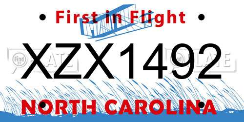 XZX1492 North Carolina License Plate