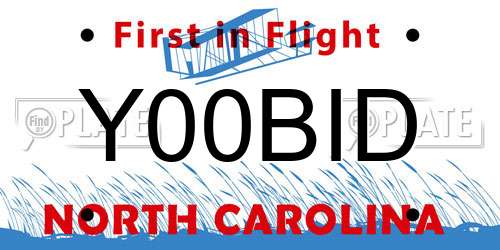 Y00BID North Carolina License Plate