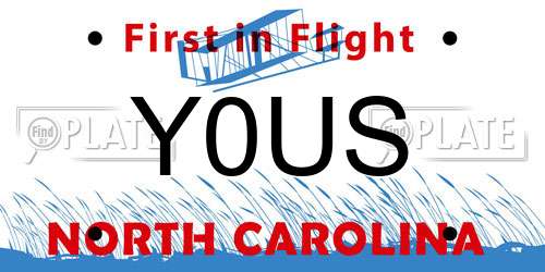 Y0US North Carolina License Plate
