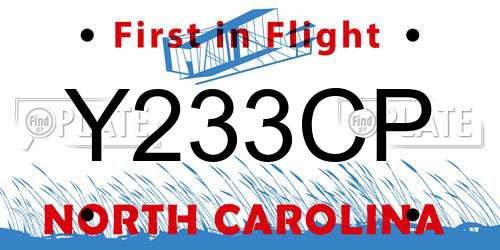 Y233CP North Carolina License Plate