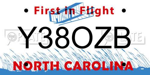 Y38OZB North Carolina License Plate