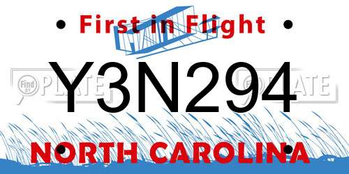 Y3N294 North Carolina License Plate